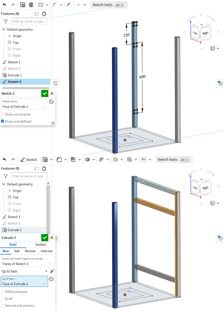 rear horizontal beams being extruded